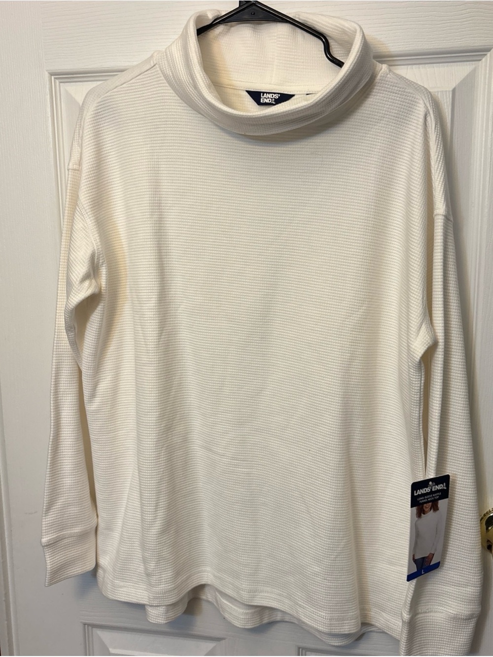 Lands' End Cream Ribbed Turtleneck Sweater